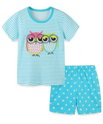 Girls Summer Clothes Outfit,Cotton Top and Shorts Clothing Set Blue Strip Owl...