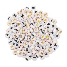 200 Pcs 4x7mm Acrylic Round White Letter Beads with Letter K