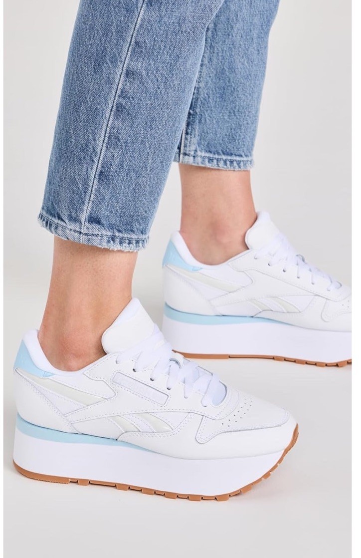 Women Reebok Classic Leather Triple Lift Sneakers White/Blue 2” Heel 100201093