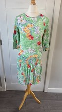 St Michael Vintage Green Floral Dress UK 8 S 33in Chest Retro Summer B27