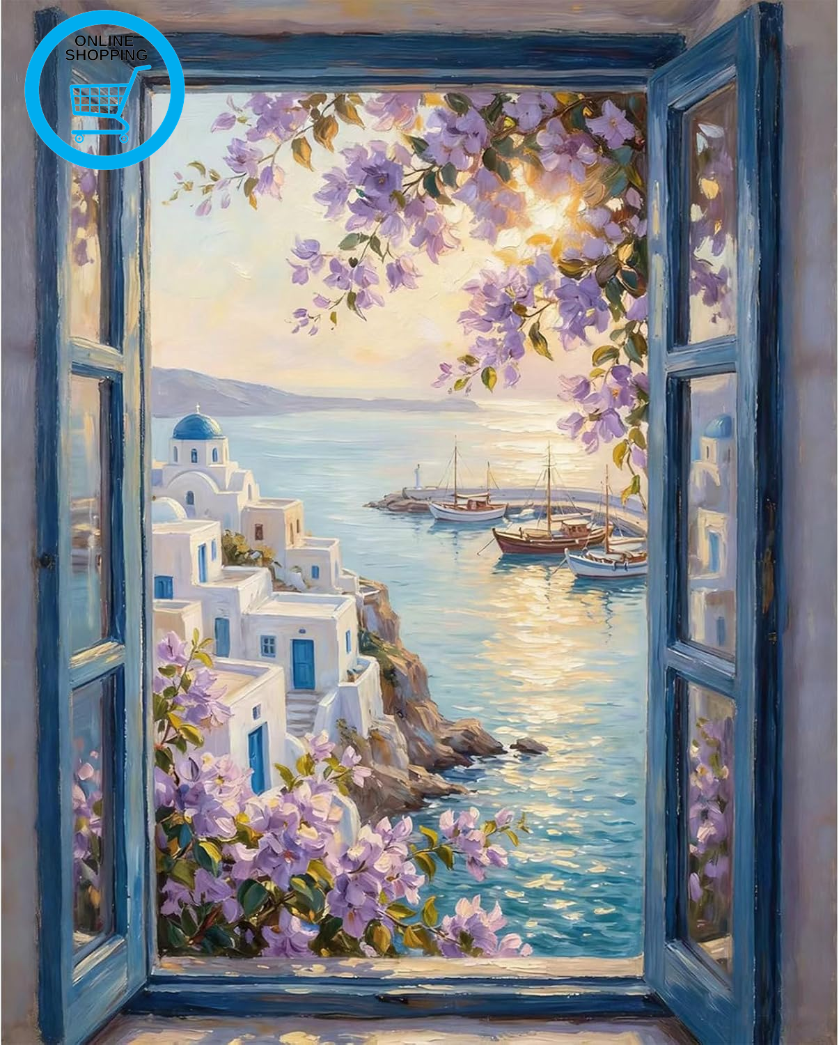 Window View Paint by Numbers for Adults, Purple Flower DIY Acrylic Painting by N