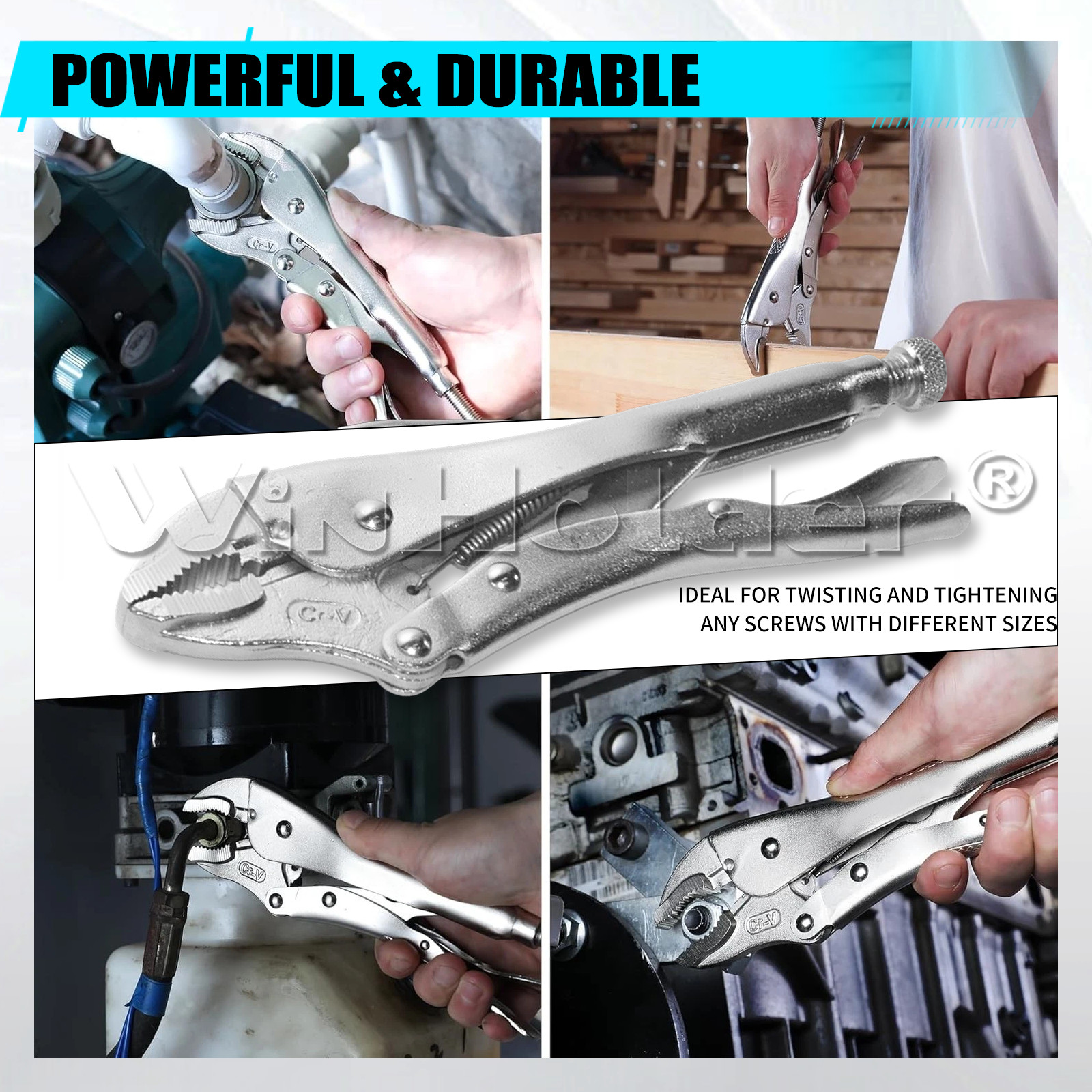10" Curved Jaw Locking Pliers Heavy Duty Cr-V Steel Clamp Multi Functional Tool