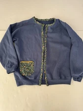 Blue Granny Core Cardigan Sweatshirt Women’s L/XL Handmade Floral Trim 
