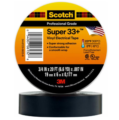 Scotch Super 33 Plus Vinyl Plastic Electrical Tape Black - 3M - 6130