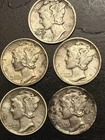 Lot Of 5 Silver Mercury Dimes 1926-D, 1936, 42 & 1944