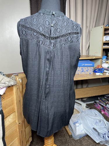 Camicetta canotta nera pizzo all'uncinetto media boho contadina hippie gotica core capriccio hobo - Foto 3 di 7