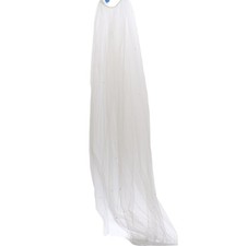 Vintage 90s Bridal Veil Train White Tulle Rhinestone Headband Wedding 95" Long