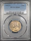 1952-S Washington Silver Quarter 25C PCGS MS64 TONING! Old Glory C&C 1c Auction!