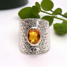 Spessartite Garnet Gemstone Band Engagement Ring Jewelry Size 8 Sterling Silver