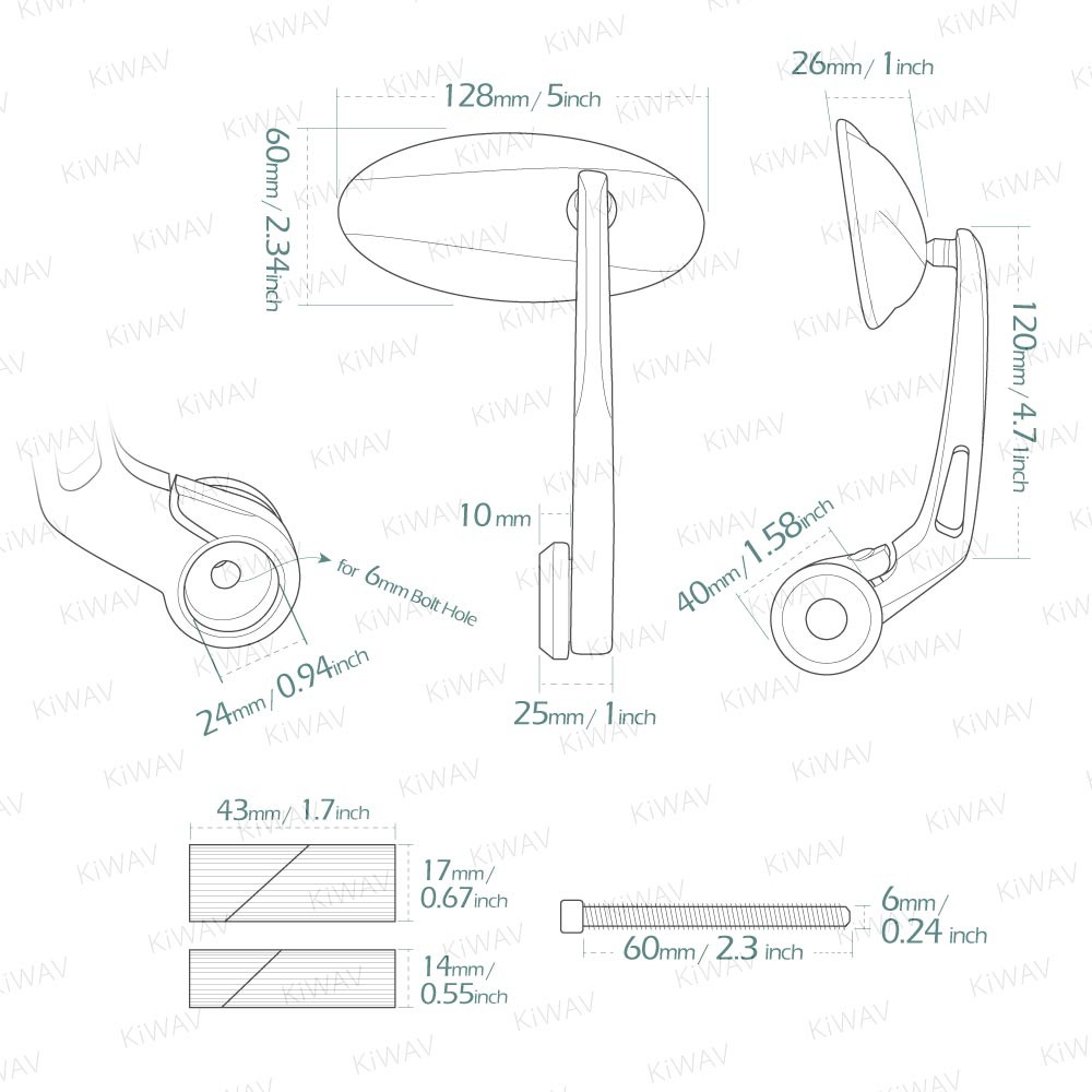 Bar end mirrors ULTRA oval black fits 7/8" hollow bar only fits Buell Ducati