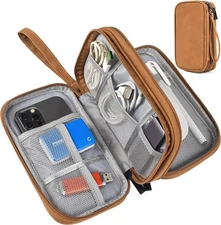 Electronic Accessories Organizer Travel Case Waterproof Bag for Cables Brown
