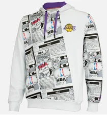 FISLL NBA Mens Los Angeles Lakers Comic Book Newspaper Print Hoodie White XL NWT