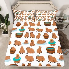 Capybaras Bed Sheets Set Full Size Cute Animals Lovers Sheet Set for Boys Gir...