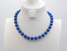 J191-VINTAGE NECKLACE BLUE BEADED HARD PLASTIC 17" LONG CLASSIC