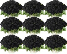 Jexine 100 Pieces Artificial Roses Flowers Bulk, Long Stem Realistic Fake Silk R