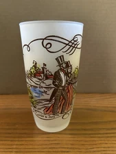 Currier And Ives Frosted Vintage Drinking Glass With A Strolling Couple Scene