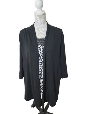 Cathy Daniels Womens Stretch 3/4 Sleeve Leopard Sweater Cardigan 1x