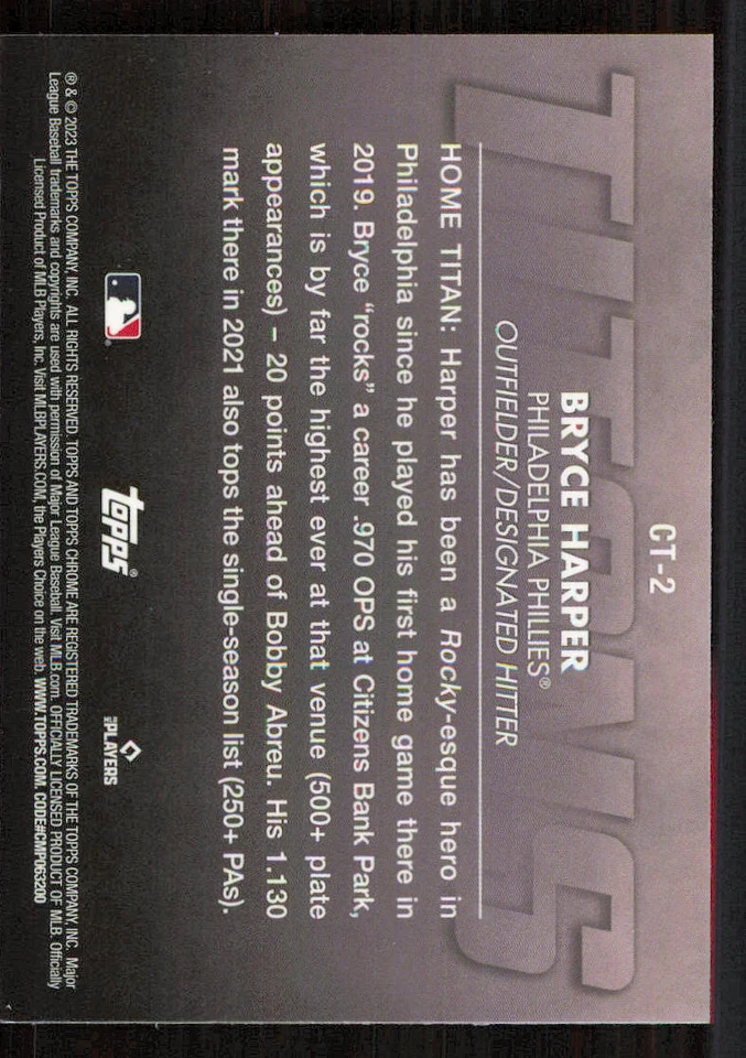 2023 Topps Chrome Titans #CT2 Bryce Harper - Image 2 of 2