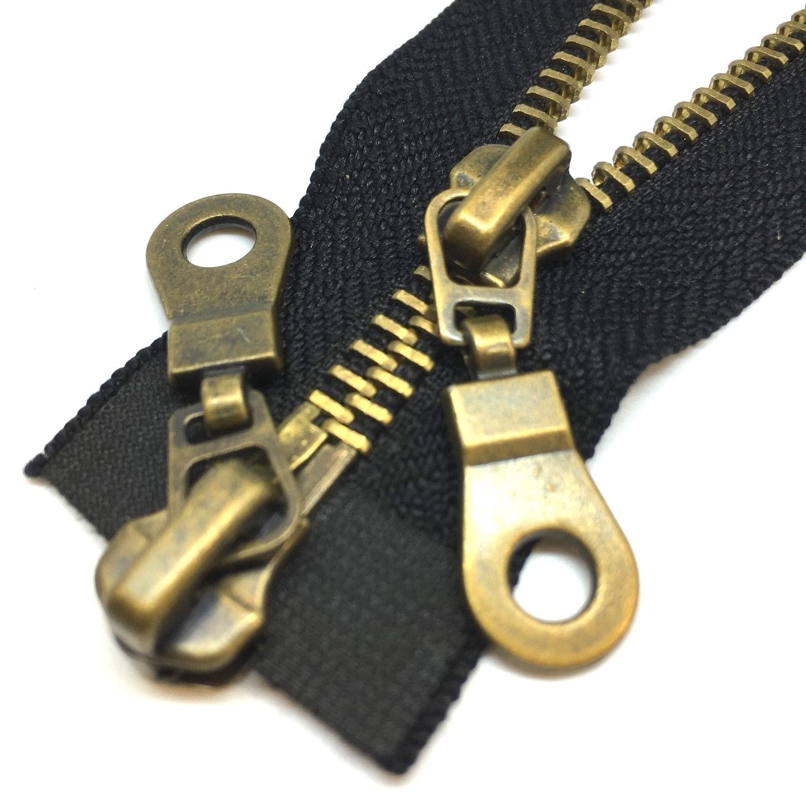 2WAY Antique Brass Metal Zips zippers Open end Zip Black, Brown