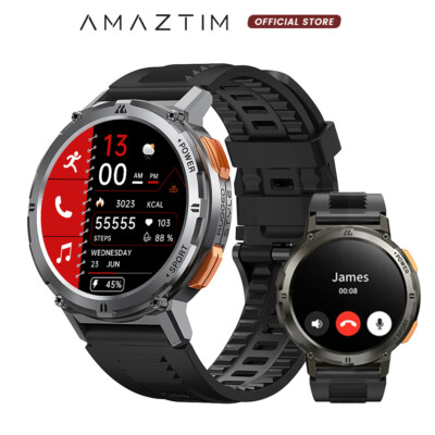 Original AMAZTIM TANK T2 SmartWatch Men 50M Waterproof 410mAh Battery Bluetooth