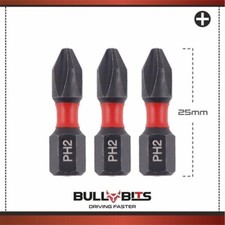Image of 3 x 25mm PH2 Phillips 2 Impact Screwdriver Driver Drill Bit Magnetic 1/4" 25mm