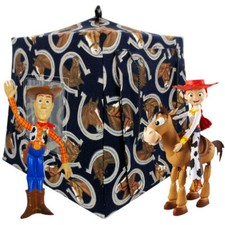 Dark Navy Blue, Horse Print Toy Play Camping Tent, 2 Sleeping Bags, Handmade