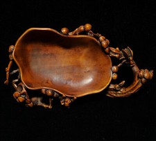 Chinese Antique Vintage Boxwood Statue Carved Exquisite Ink Stone Collectibles