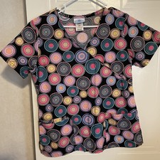 Nwot SB Scrubs Scrub Top Size S Black Geometric Tie Back Cotton Medical Uniform