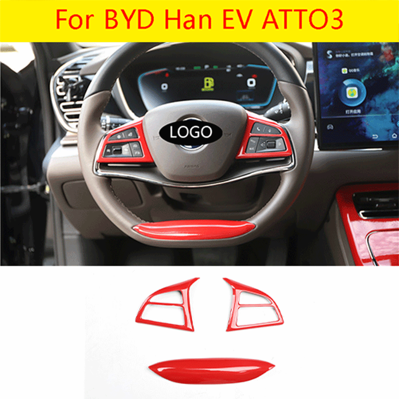 For BYD Han EV ATTO3 2023-24 Gloss Red Steering Wheel Strip Cover