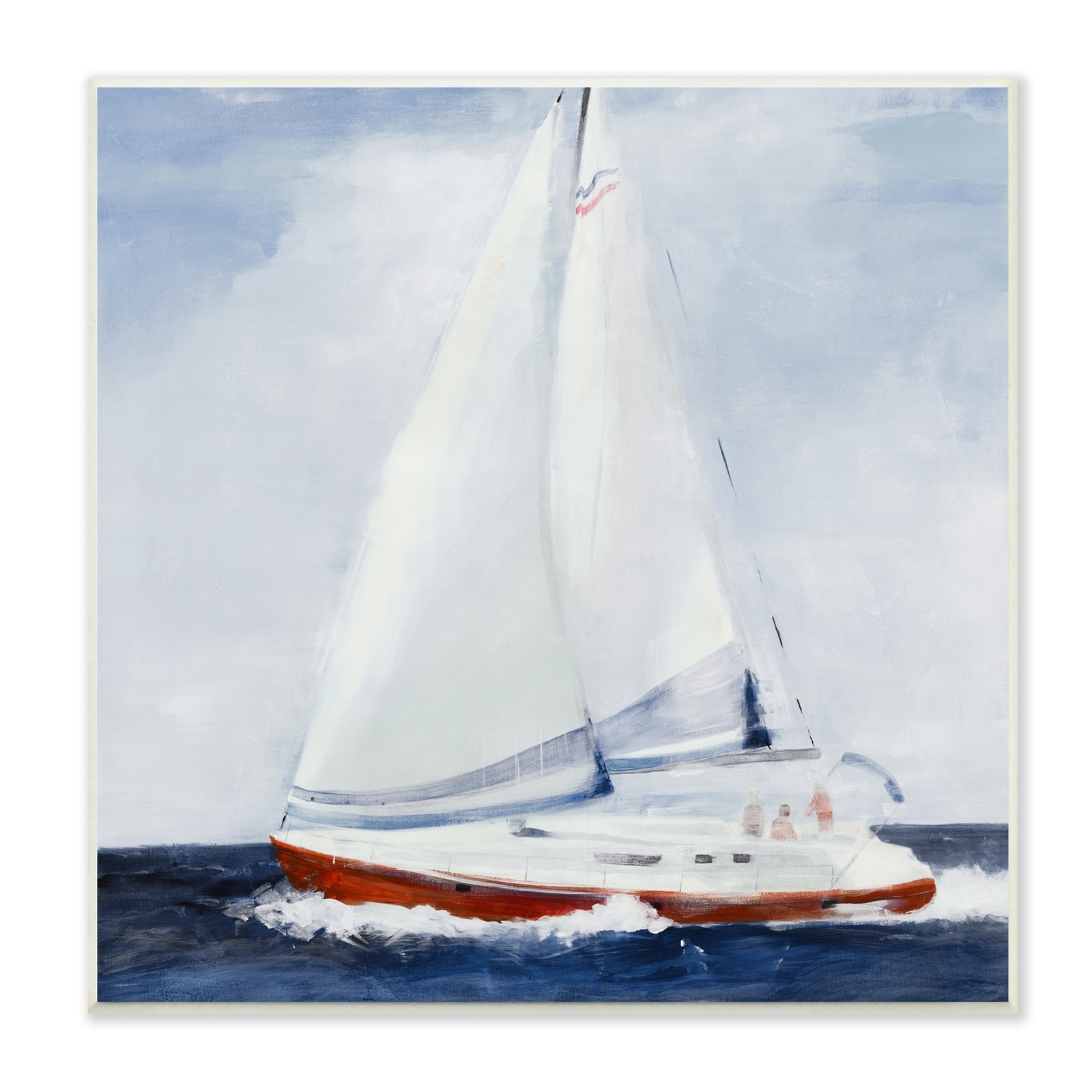 Stupell Sail Boat Against Cloudy Sky Ocean Foam Splashing