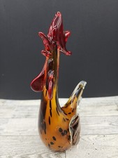 Vintage Murano Style Glass Rooster Brown Speckled Red Comb Hand Blown Glass