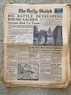 Daily Sketch Newspaper 1944 October 12th Aachen Sarande Alb. ORIGINAL NEWSPAPER