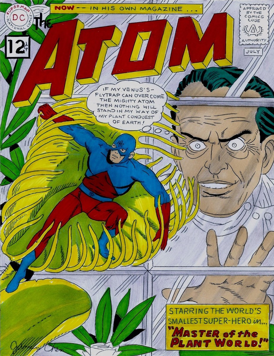 ATOM # 1 COVER RECREATION ORIGINAL COMIC COLOR ART ON CARD STOCK
