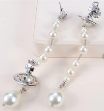 Vivienne Westwood Drop Earrings Broken Pearl Silver Orb White Pearl Excellent-