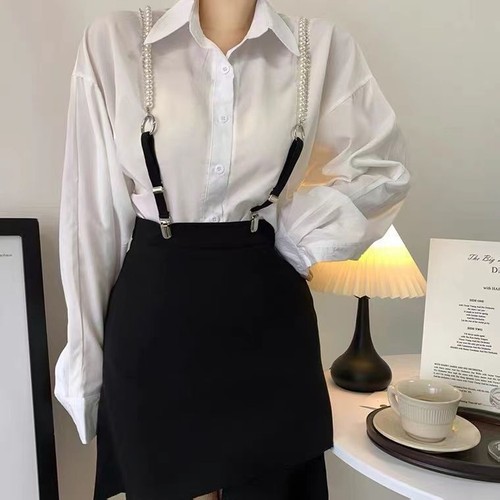 Women Pearl Chain Suspenders Belts Rhinestone Strap Shirt Decoration Decor Clip - Picture 5 of 19