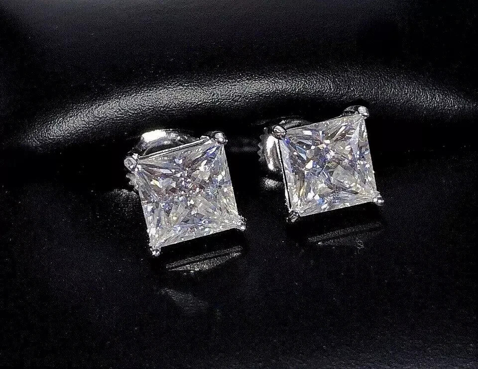 2Ct Princess Cut Lab Created Diamond Women's Stud Earrings 14k White Gold Plated