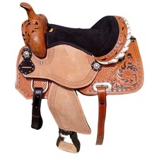 STG Western Leather Horse Saddle Black Barrel Racing Horse Saddle 12'' to 18''