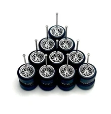 5x Sets 11mm Silver BBS Real Rider Wheel W/ Rubber Tire Fits Most 1/64 H0T Wheel