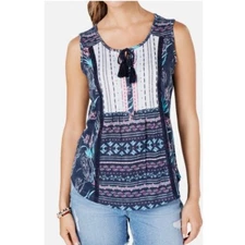 Style & Co Womens Petite PM Brushed Buds Printed Multicolor Tank Top NWT CC53