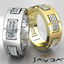 Micro Pave Set Matte Finished Diamond Eternity Men's Wedding Band Gold 0.90 Ctw.