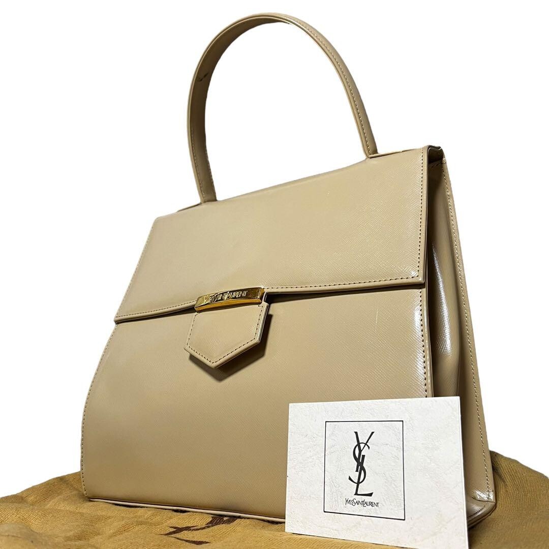 Borsa a mano Yves Saint Laurent in pelle beige con logo YSL KY24120403 dal Giappone