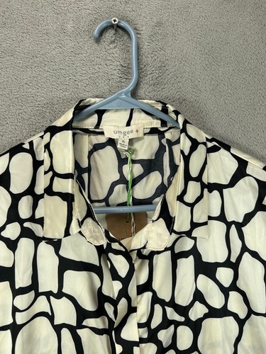 UMGEE Womens XL Oversized Top Animal Black Cream Collard Blouse Short Sleeve NWT - Picture 4 of 18