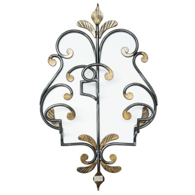 3 Seater Wrought Iron Wall Hanger Removable Hooks Black Gold