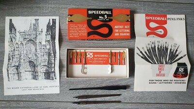Vintage Speedball No. 5 Artist Set for Lettering and Drawing Nibs Pens