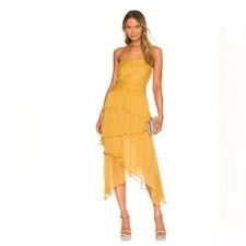 Shona Joy Iris Pin Tuck Frill Midi In Saffron SIZE M