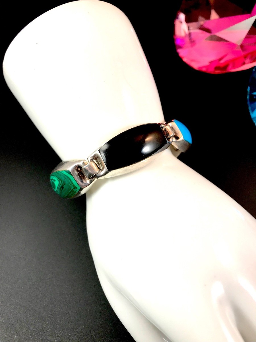 FABULOUS TAXCO TD-27 CDC MEXICO 950 STERLING ONYX MALACHITE