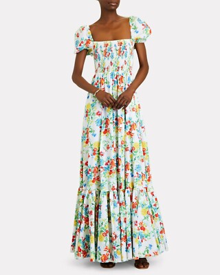 $695 NEW Caroline Constas GIANNA Maxi Poplin Dress White Summer Floral  Small S | eBay
