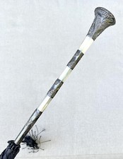 Vintage Antique Monogram MOP Sterling Silver Fancy Nylon Tent Parasol Umbrella