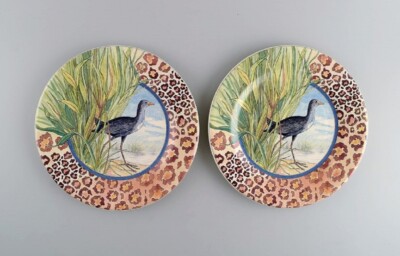 Gien, France. Two Savane porcelain plates with hand-painted exotic