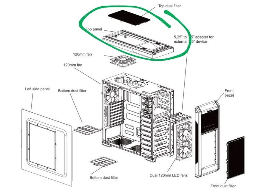 Rosewill Stealth Mid-Tower Chassis TOP PANEL ONLY W/ SATA EXTERNAL SLOT - Image 3 of 4